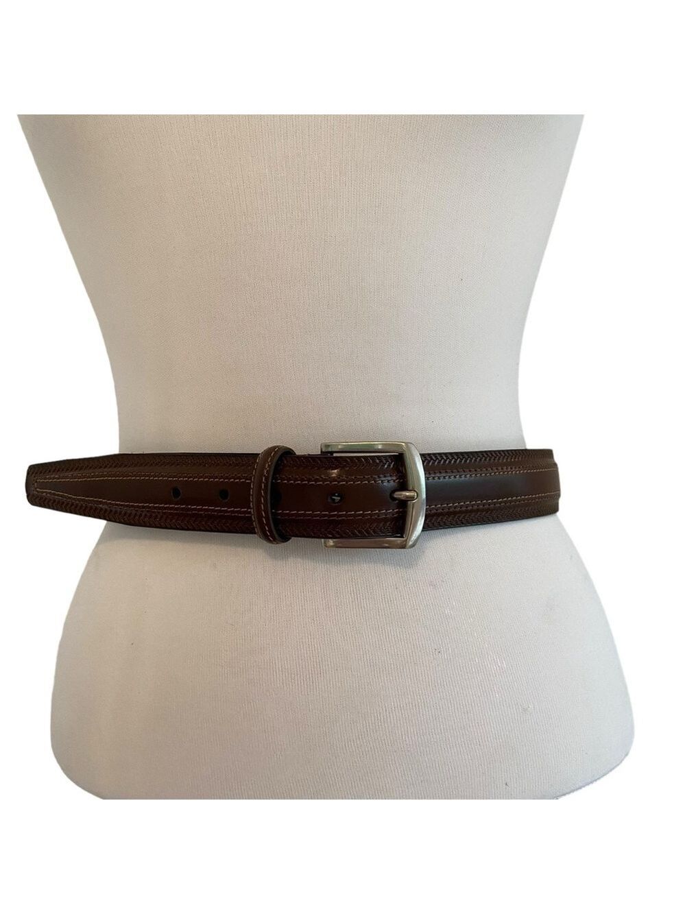 FH men maroon brown dress belt contrasting stitches genuine leather size 32
